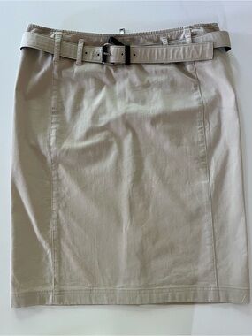 Classic Prada tan cotton twill belted pencil skirt. Slight stretch. Sz 42